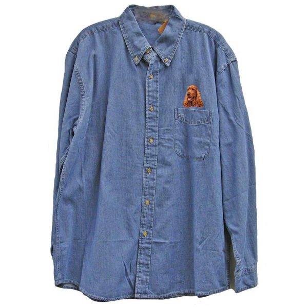 English Cocker Spaniel Embroidered Mens Denim Shirts Sale