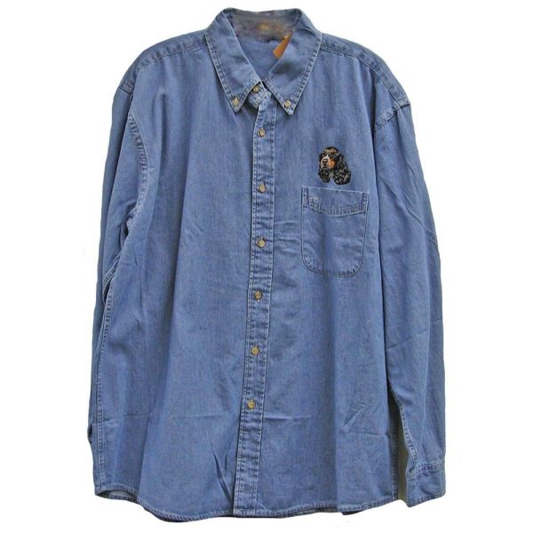 English Cocker Spaniel Embroidered Mens Denim Shirts Sale - Image 4